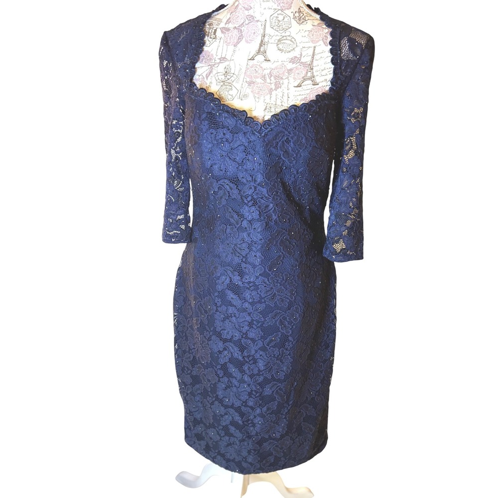 NWT La Femme Navy Lace Cocktail blue Dress Size 6 Nordstrom holiday Party